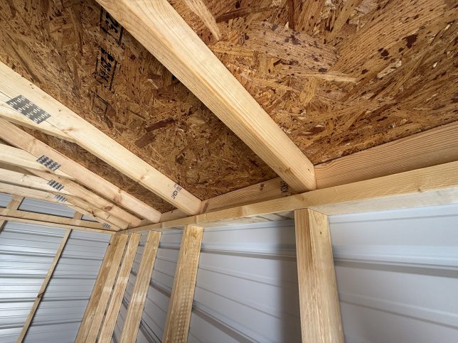 Shed trusses attached to strong-back for added structural strength