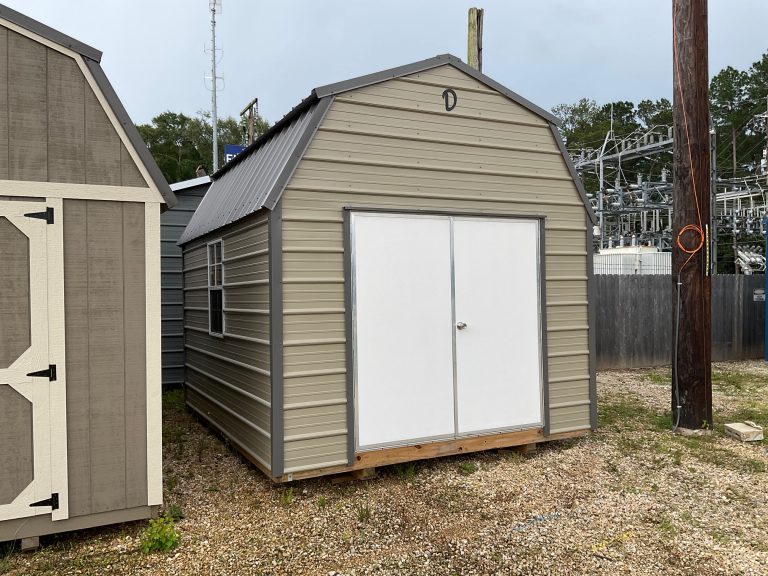 10x12 lofted barn with metal siding, loft storage, double doors, and window for sale in Covington Louisiana