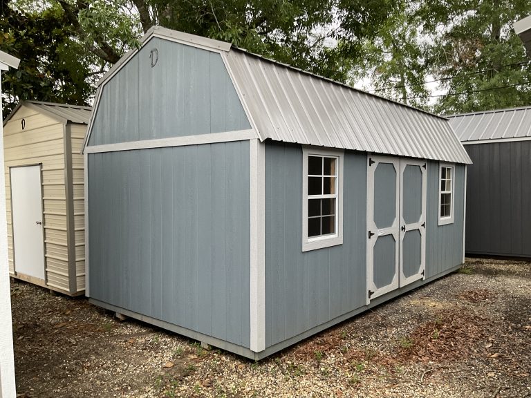 10x20 side lofted barn with loft storage and double wood doors for sale in Covington Louisiana at Johnson Portable Buildings