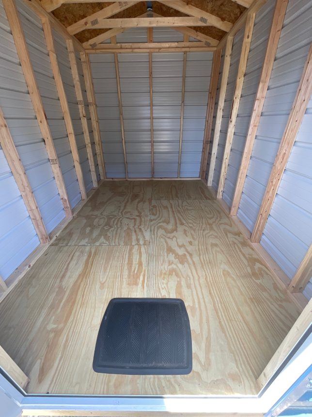 Floor and Interior rear wall of 8x12 utility shed with vented airflow system in Covington LA.