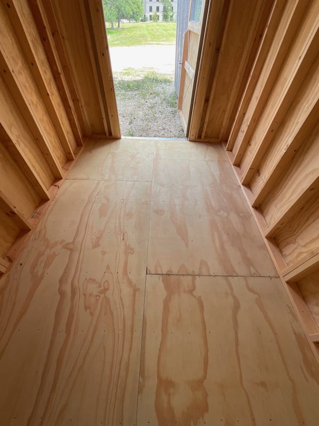 Urban Shed interior looking toward entry door