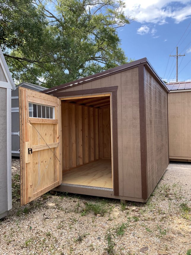 Open 8x12 Urban Shed showing spacious entrance