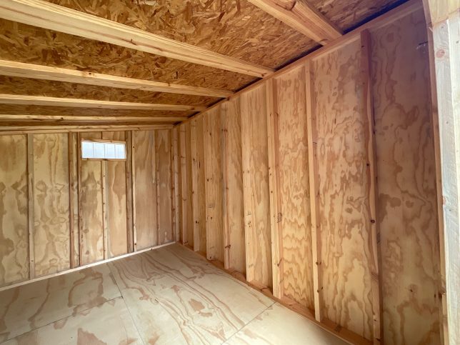 Heavy-duty wall framing inside storage shed